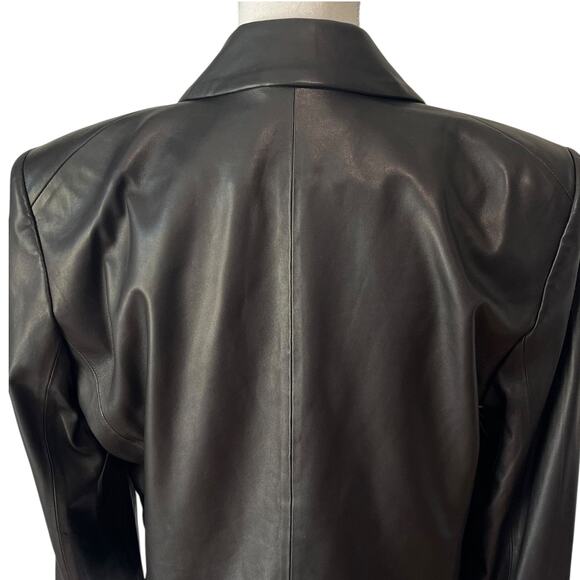 Veronica Beard Nevis Lamb Leather Blazer Jacket Cropped Black Silver Size 10 - Picture 10 of 10